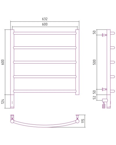 Полотенцесушитель электрический 600х600 МЭМ левый Сунержа Галант 3.0 00-5800-6060