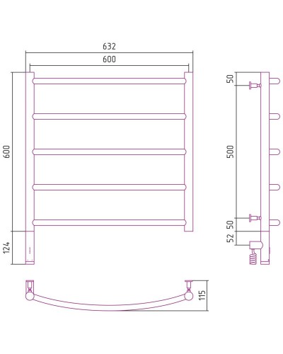 Полотенцесушитель электрический 600х600 золотой МЭМ левый Сунержа Галант 3.0 03-5800-6060