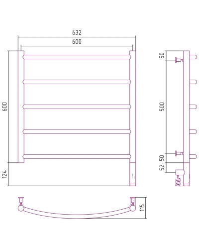 Полотенцесушитель электрический 600х600 МЭМ правый Сунержа Галант 3.0 00-5801-6060