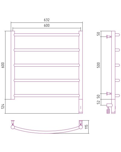Полотенцесушитель электрический 600х600 состаренная латунь МЭМ правый Сунержа Галант 3.0 051-5801-6060