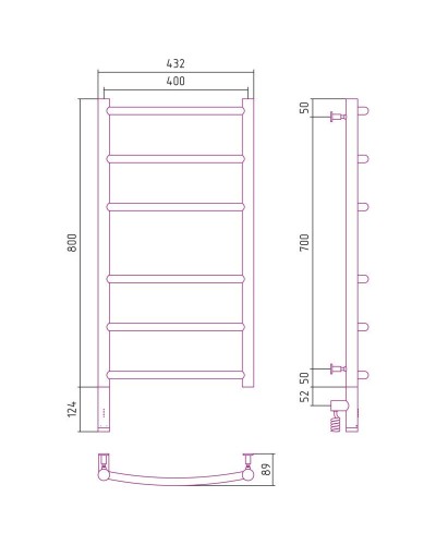 Полотенцесушитель электрический 800х400 черный матовый МЭМ левый Сунержа Галант 3.0 31-5800-8040