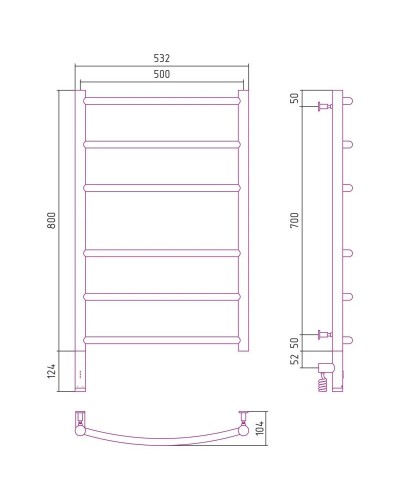 Полотенцесушитель электрический 800х500 МЭМ левый Сунержа Галант 3.0 00-5800-8050