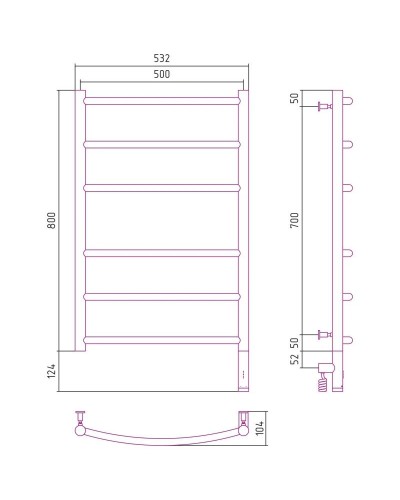 Полотенцесушитель электрический 800х500 МЭМ правый Сунержа Галант 3.0 00-5801-8050