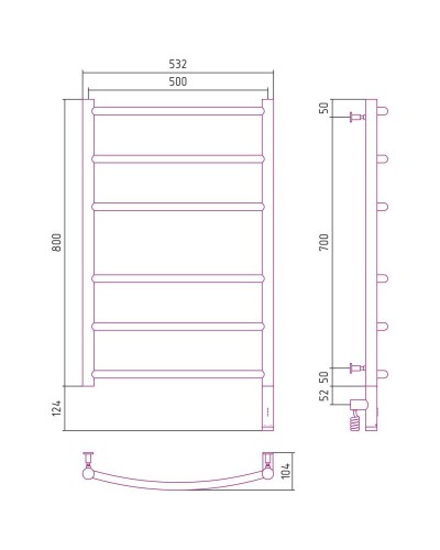 Полотенцесушитель электрический 800х500 белый глянец МЭМ правый Сунержа Галант 3.0 12-5801-8050