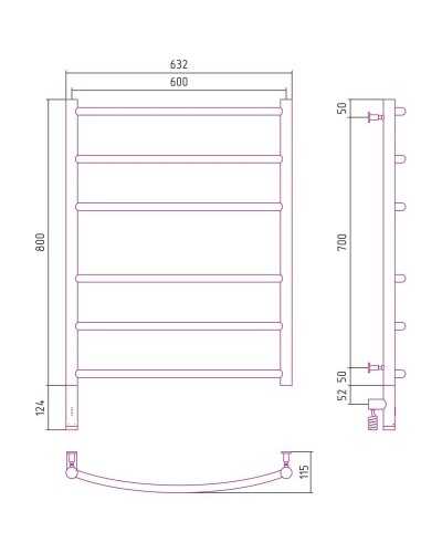 Полотенцесушитель электрический 800х600 МЭМ левый Сунержа Галант 3.0 00-5800-8060