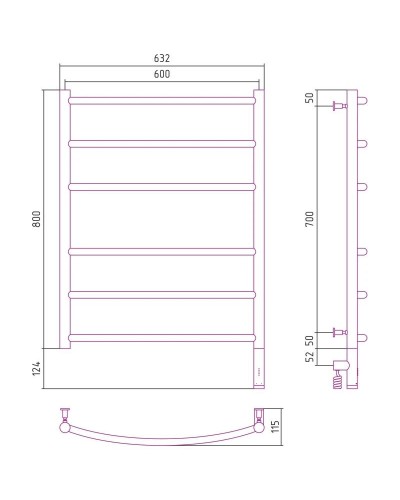 Полотенцесушитель электрический 800х600 шампань МЭМ правый Сунержа Галант 3.0 020-5801-8060
