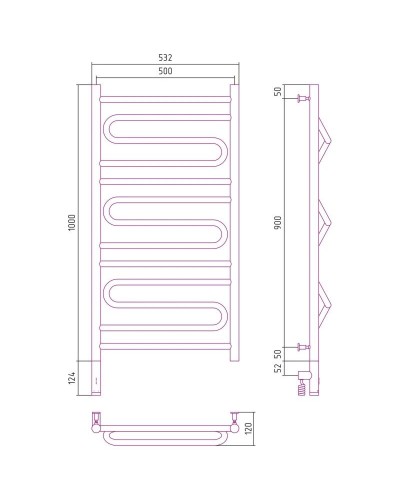 Полотенцесушитель электрический 1000х500 золотой МЭМ левый Сунержа Элегия 3.0 03-5818-1050
