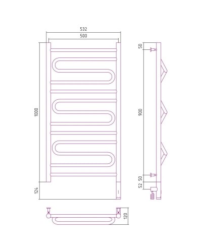 Полотенцесушитель электрический 1000х500 шампань матовая МЭМ правый Сунержа Элегия 3.0 022-5819-1050