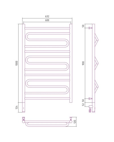 Полотенцесушитель электрический 1000х600 шампань МЭМ левый Сунержа Элегия 3.0 020-5818-1060