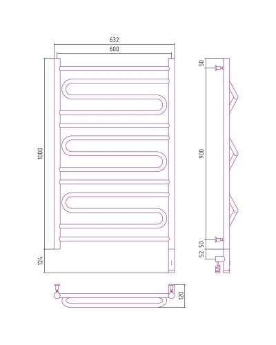 Полотенцесушитель электрический 1000х600 черный матовый МЭМ правый Сунержа Элегия 3.0 31-5819-1060