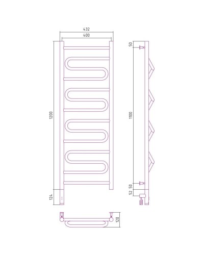 Полотенцесушитель электрический 1200х400 золотой матовый МЭМ левый Сунержа Элегия 3.0 032-5818-1240