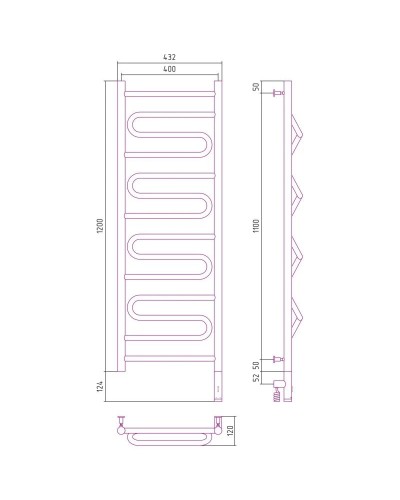 Полотенцесушитель электрический 1200х400 темный титан муар МЭМ правый Сунержа Элегия 3.0 15-5819-1240