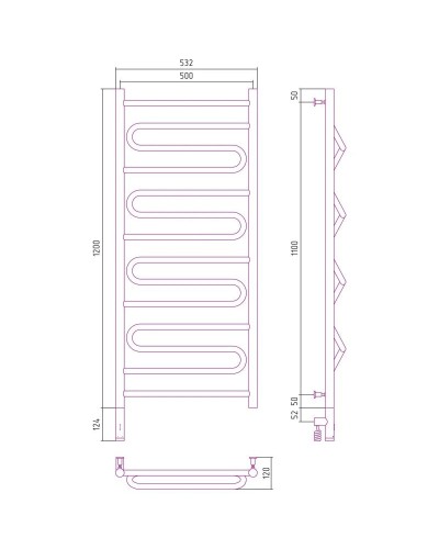 Полотенцесушитель электрический 1200х500 белый матовый МЭМ левый Сунержа Элегия 3.0 30-5818-1250