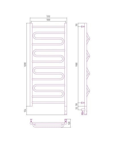 Полотенцесушитель электрический 1200х500 золотой МЭМ правый Сунержа Элегия 3.0 03-5819-1250