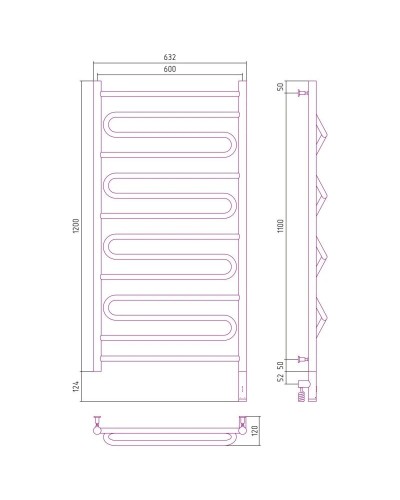Полотенцесушитель электрический 1200х600 белый глянец МЭМ правый Сунержа Элегия 3.0 12-5819-1260