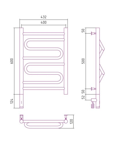Полотенцесушитель электрический 600х400 белый глянец МЭМ левый Сунержа Элегия 3.0 12-5818-6040