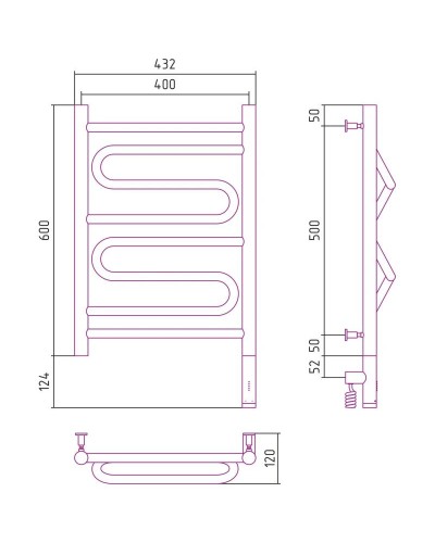 Полотенцесушитель электрический 600х400 белый глянец МЭМ правый Сунержа Элегия 3.0 12-5819-6040