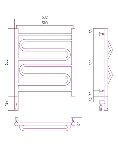 Полотенцесушитель электрический 600х500 белый матовый МЭМ левый Сунержа Элегия 3.0 30-5818-6050