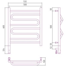 Полотенцесушитель электрический 600х500 темный титан муар МЭМ левый Сунержа Элегия 3.0 15-5818-6050