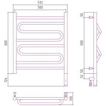 Полотенцесушитель электрический 600х500 МЭМ правый Сунержа Элегия 3.0 00-5819-6050
