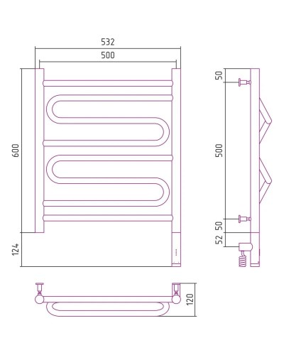 Полотенцесушитель электрический 600х500 шампань МЭМ правый Сунержа Элегия 3.0 020-5819-6050