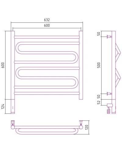 Полотенцесушитель электрический 600х600 золотой матовый МЭМ левый Сунержа Элегия 3.0 032-5818-6060