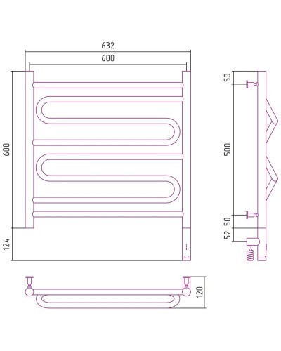 Полотенцесушитель электрический 600х600 белый глянец МЭМ правый Сунержа Элегия 3.0 12-5819-6060