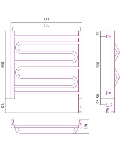 Полотенцесушитель электрический 600х600 шампань матовая МЭМ правый Сунержа Элегия 3.0 022-5819-6060