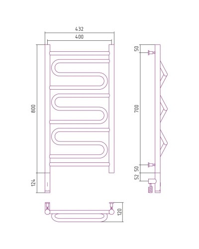 Полотенцесушитель электрический 800х400 черный матовый МЭМ левый Сунержа Элегия 3.0 31-5818-8040