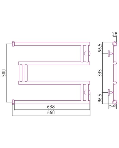 Полотенцесушитель водяной 500x650 золотой Сунержа High-Tech model "M" 03-0050-5065