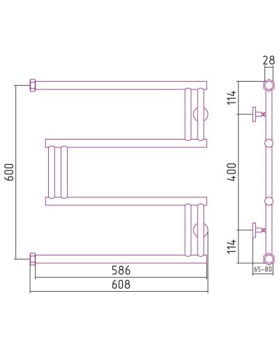 Полотенцесушитель водяной 600x600 золотой Сунержа High-Tech model "M" 03-0050-6060