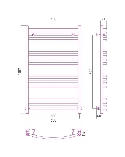Полотенцесушитель водяной 1000х600 белый матовый Сунержа Аркус 30-0251-1060