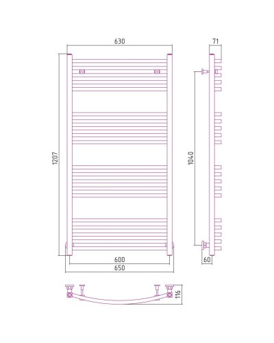 Полотенцесушитель водяной 1200х600 белый глянец Сунержа Аркус 12-0251-1260