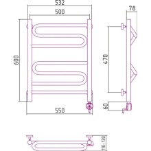 Полотенцесушитель электрический 600x500 ТЭН правый Сунержа Элегия 00-0519-6050
