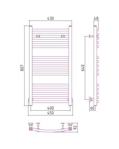 Полотенцесушитель водяной 800х400 шампань Сунержа Аркус 020-0251-8040
