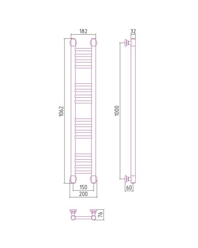 Полотенцесушитель водяной 1000х150 черный матовый Сунержа Богема+ 31-0220-1015