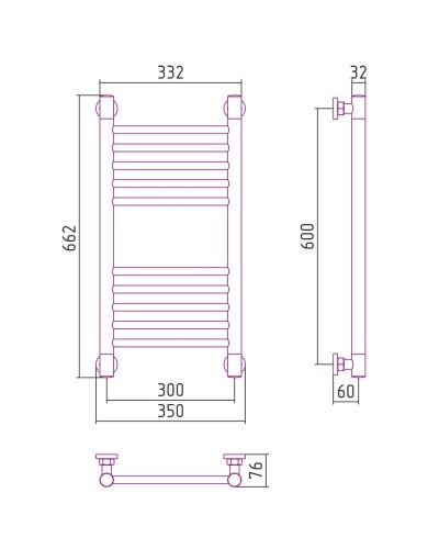 Полотенцесушитель водяной 600х300 черный матовый Сунержа Богема+ 31-0220-6030