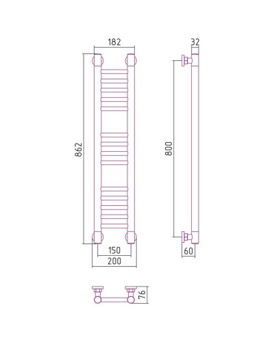 Полотенцесушитель водяной 800х150 черный матовый Сунержа Богема+ 31-0220-8015