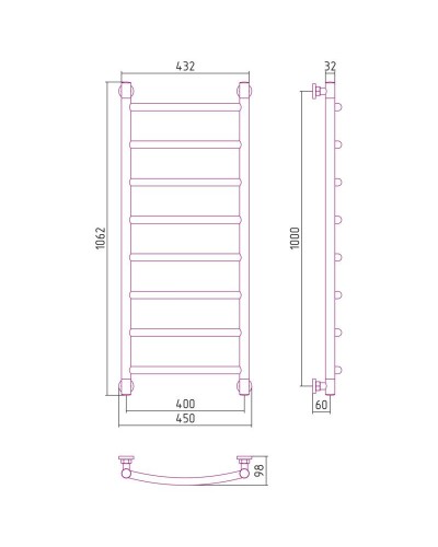 Полотенцесушитель водяной 1000х400 черный матовый Сунержа Галант+ 31-0200-1040
