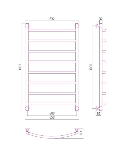 Полотенцесушитель водяной 1000х600 белый матовый Сунержа Галант+ 30-0200-1060