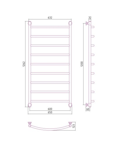 Полотенцесушитель водяной 1200х600 белый матовый Сунержа Галант+ 30-0200-1260