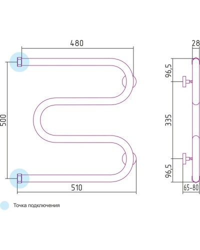Полотенцесушитель водяной 500х500 Сунержа М-образный 00-0007-5050