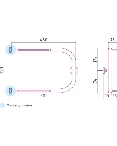Полотенцесушитель водяной 320х500 Сунержа П-образный +2 полки 00-0004-3250