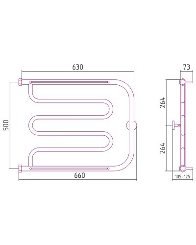 Полотенцесушитель водяной 500х650 белый матовый Сунержа Лира 2 полки 30-0012-5065
