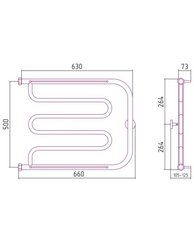 Полотенцесушитель водяной 500х650 темный титан муар Сунержа Лира 2 полки 15-0012-5065