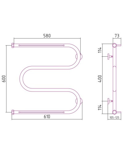 Полотенцесушитель водяной 600х600 черный матовый Сунержа М-образный 2 полки 31-0008-6060