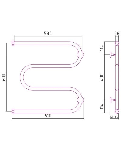 Полотенцесушитель водяной 600x600 черный матовый Сунержа М-образны 31-0007-6060