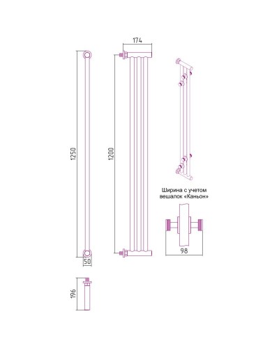 Полотенцесушитель водяной 1200х195 темный титан муар Сунержа Хорда 15-0124-1200