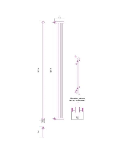 Полотенцесушитель водяной 1800х195 золотой матовый Сунержа Хорда 032-0124-1800