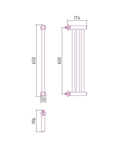 Полотенцесушитель водяной 600х195 шампань Сунержа Хорда 020-0124-0600